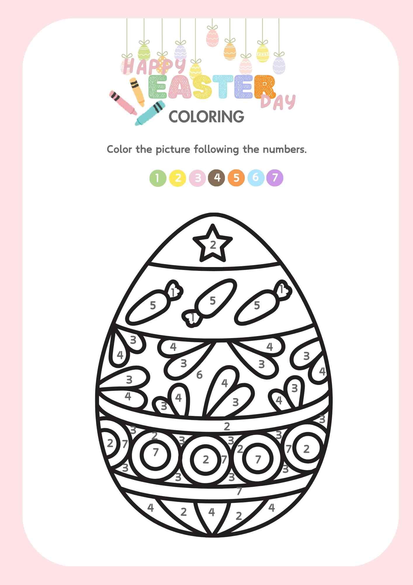 Easter Holiday Color by Numbers Easter Egg Activity for Kids Free Printable PDF